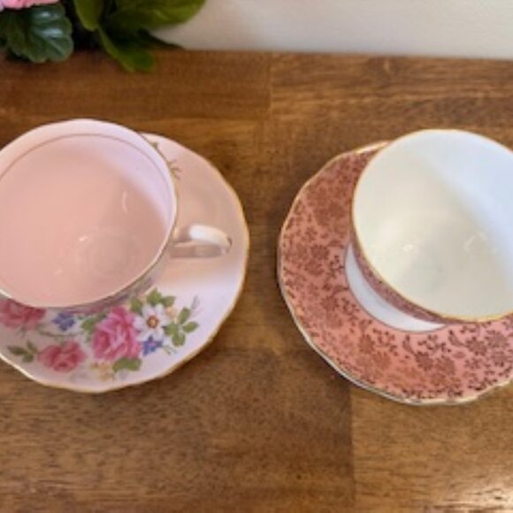 Vintage‎ Colclough Bone China Teacups Saucers Pink Floral Gold Trim England - Picture 5 of 7